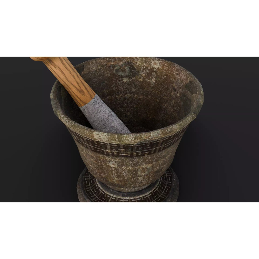 Mortar and Pestle 3D Model – Low Poly Kitchenware Asset, FBX - View 2