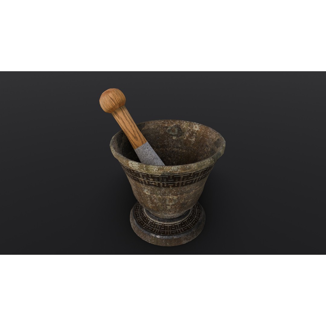 Mortar and Pestle 3D Model – Low Poly Kitchenware Asset, FBX - View 3