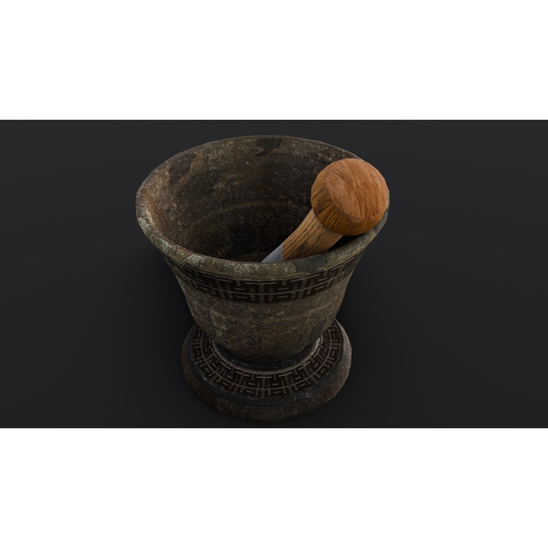 Mortar and Pestle 3D Model – Low Poly Kitchenware Asset, FBX - View 4