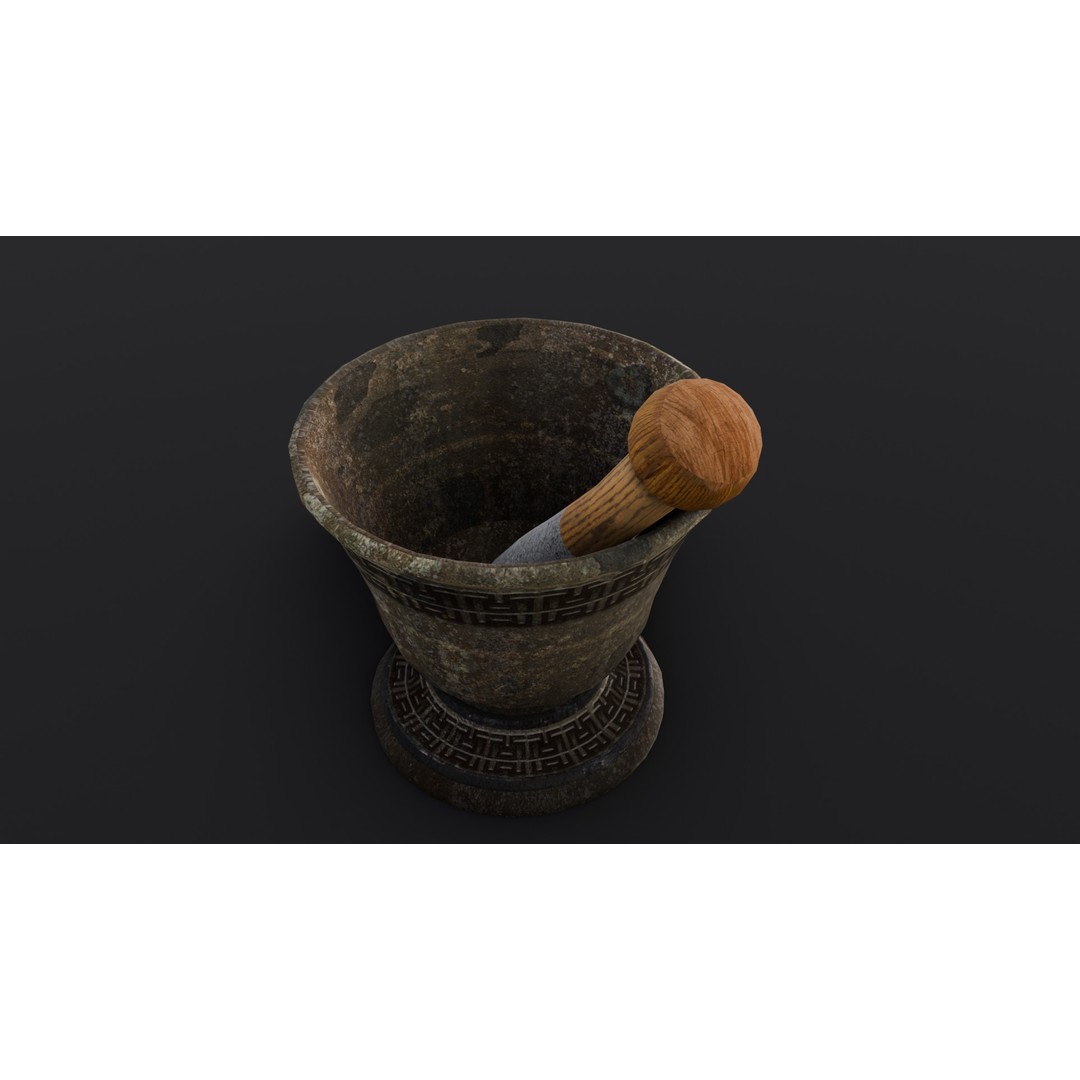 Mortar and Pestle 3D Model – Low Poly Kitchenware Asset, FBX - View 6