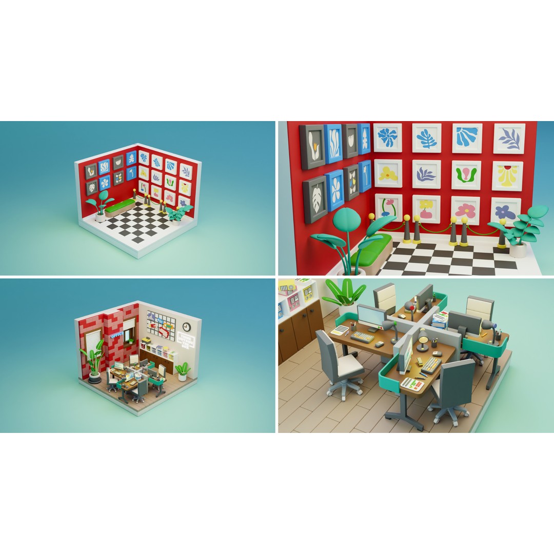 Cozy Cartoon Profession Rooms Interiors 3D Model – Low Poly Asset Pack, FBX - View 10