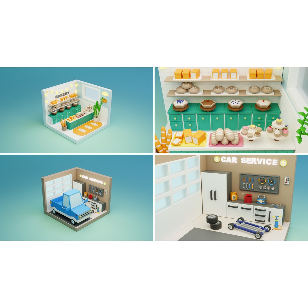 Cozy Cartoon Profession Rooms Interiors 3D Model – Low Poly Asset Pack, FBX - View 11