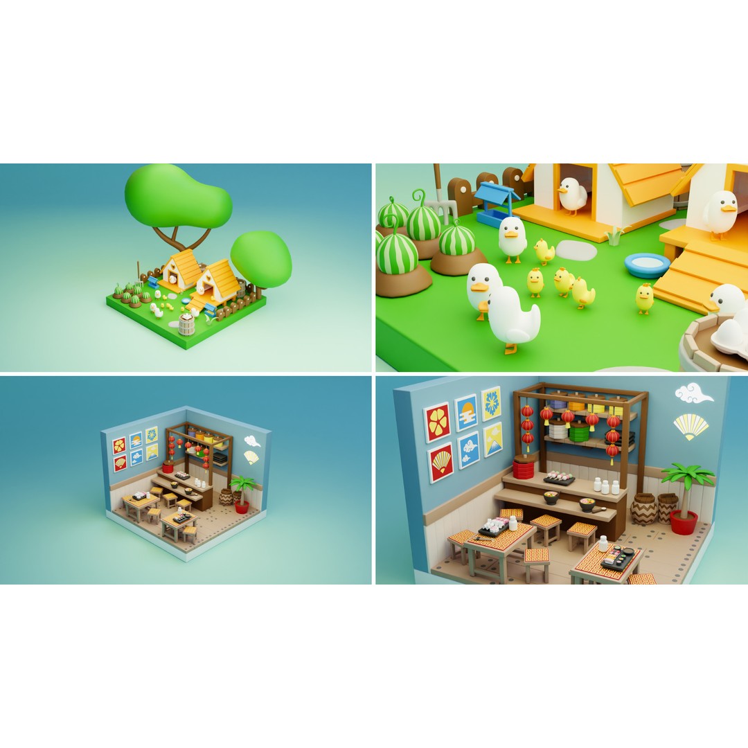 Cozy Cartoon Profession Rooms Interiors 3D Model – Low Poly Asset Pack, FBX - View 12