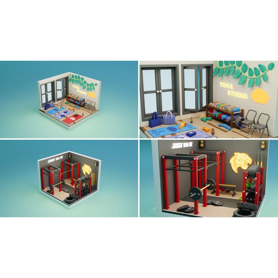 Cozy Cartoon Profession Rooms Interiors 3D Model – Low Poly Asset Pack, FBX - View 14