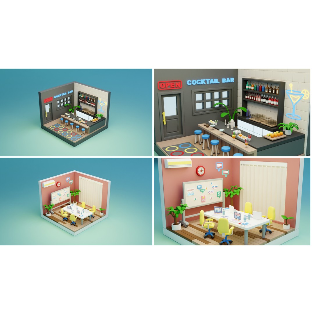 Cozy Cartoon Profession Rooms Interiors 3D Model – Low Poly Asset Pack, FBX - View 15