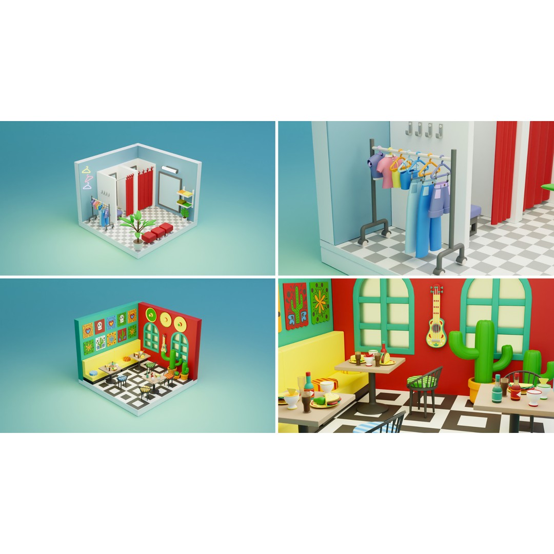 Cozy Cartoon Profession Rooms Interiors 3D Model – Low Poly Asset Pack, FBX - View 16