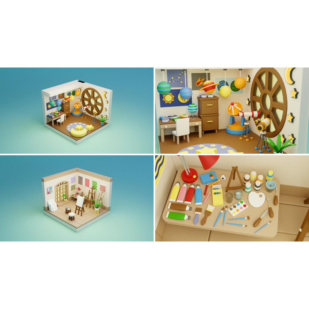 Cozy Cartoon Profession Rooms Interiors 3D Model – Low Poly Asset Pack, FBX - View 19