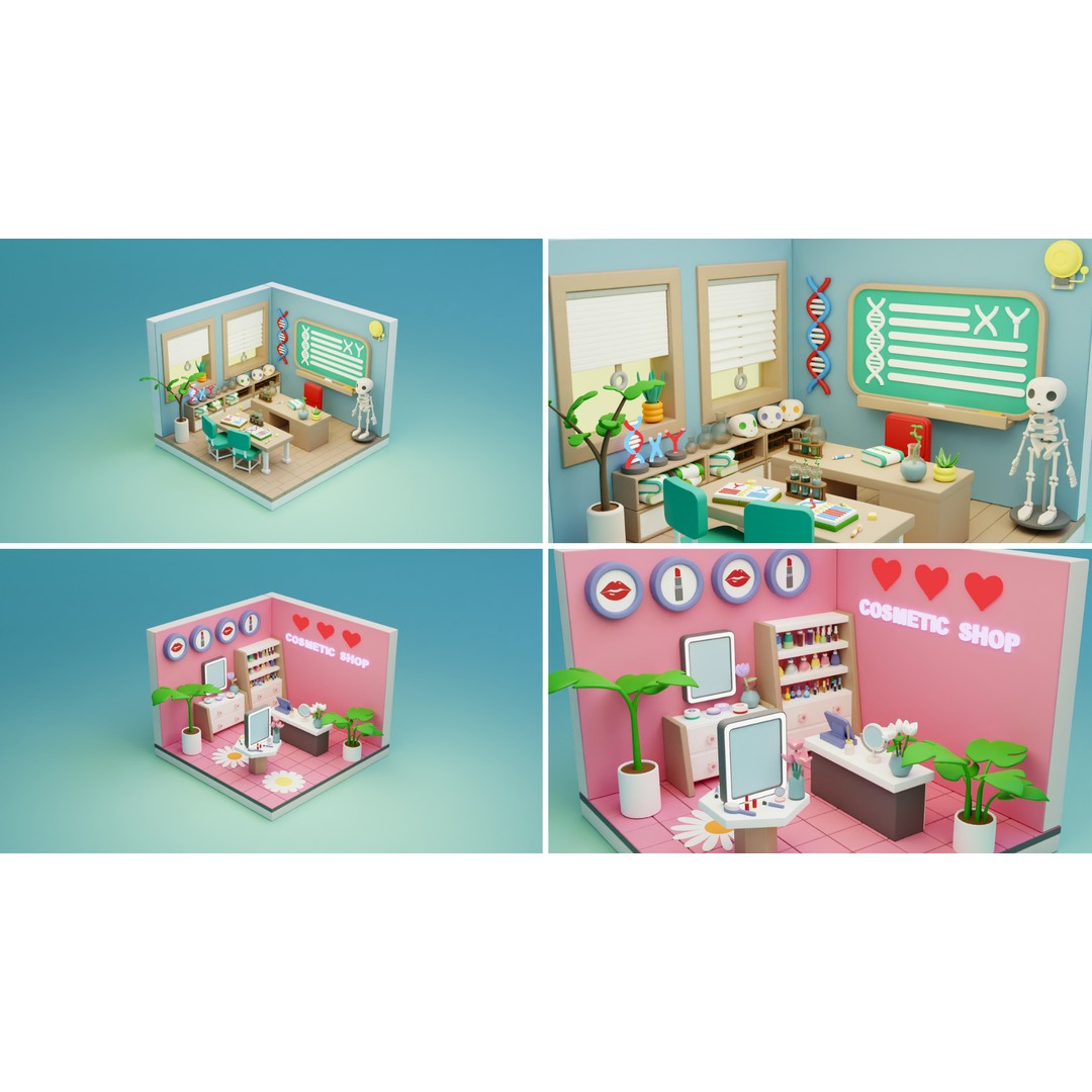 Cozy Cartoon Profession Rooms Interiors 3D Model – Low Poly Asset Pack, FBX - View 20