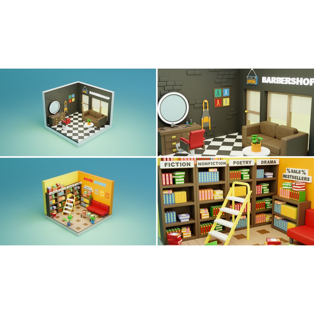 Cozy Cartoon Profession Rooms Interiors 3D Model – Low Poly Asset Pack, FBX - View 21