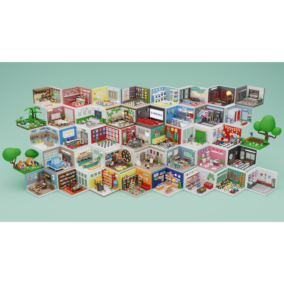 Cozy Cartoon Profession Rooms Interiors 3D Model – Low Poly Asset Pack, FBX - View 24