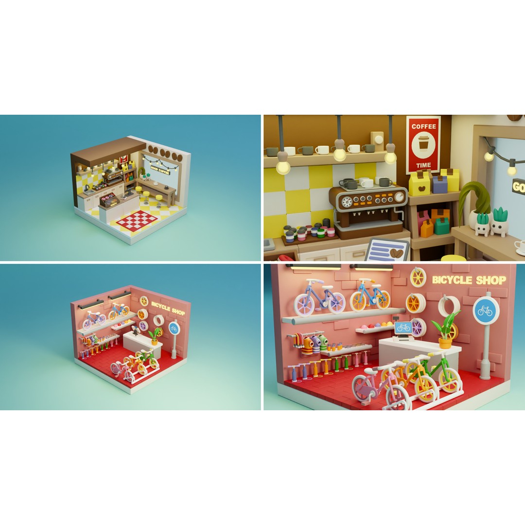 Cozy Cartoon Profession Rooms Interiors 3D Model – Low Poly Asset Pack, FBX - View 4
