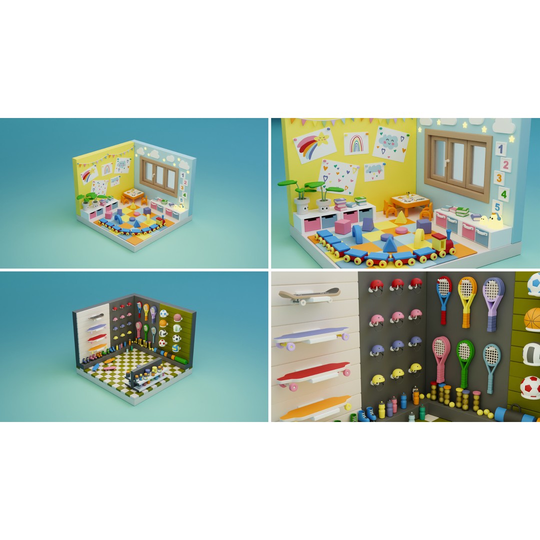 Cozy Cartoon Profession Rooms Interiors 3D Model – Low Poly Asset Pack, FBX - View 5