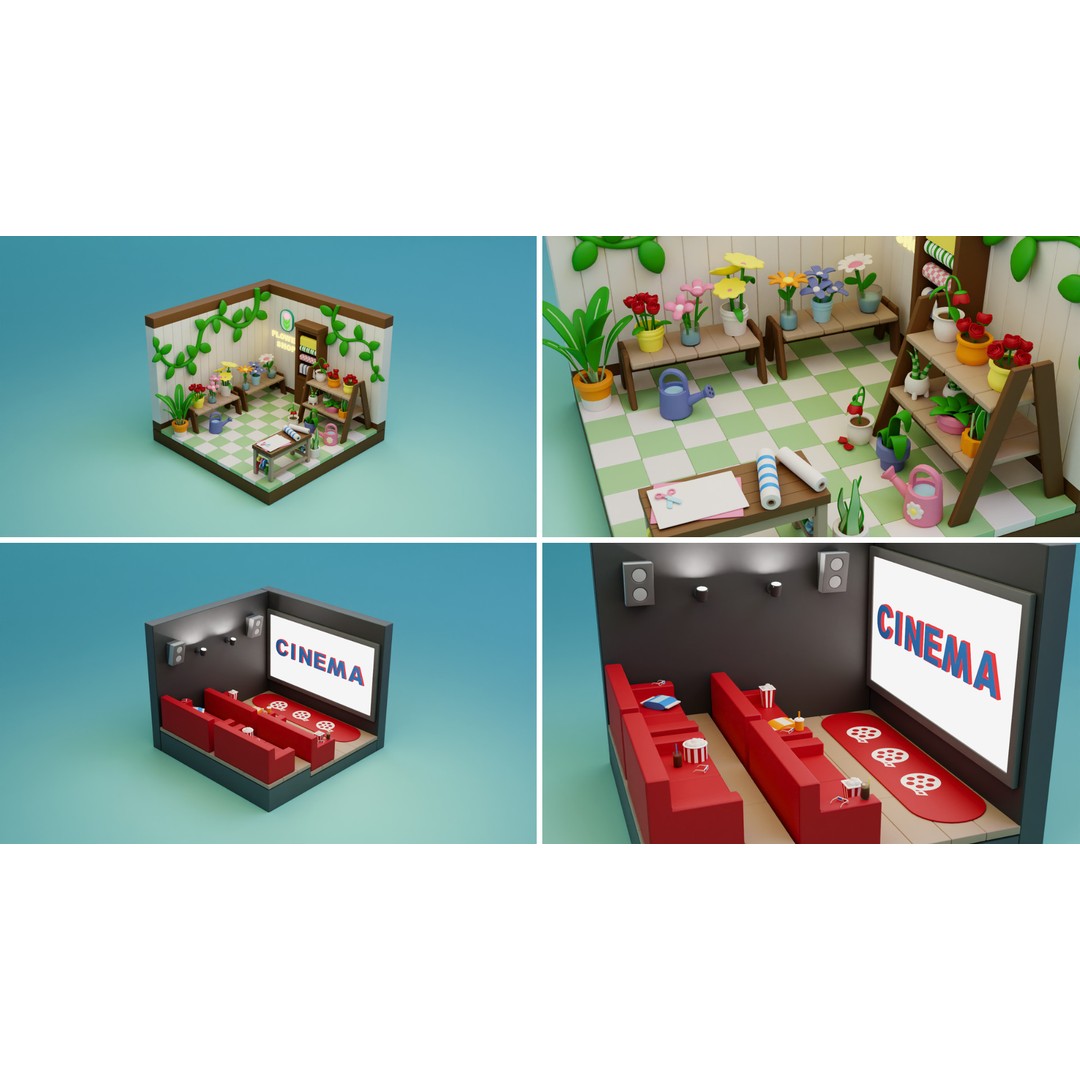 Cozy Cartoon Profession Rooms Interiors 3D Model – Low Poly Asset Pack, FBX - View 7