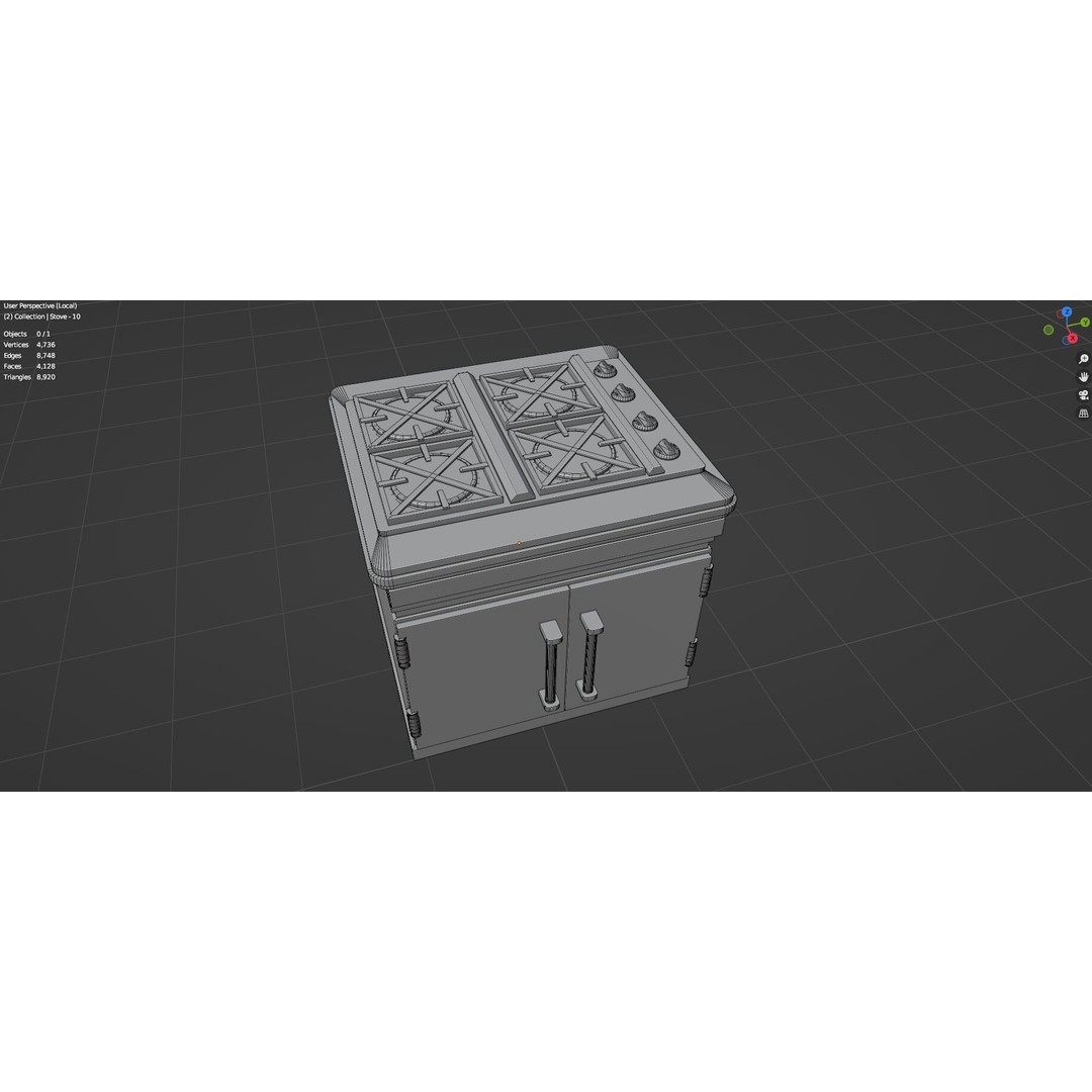 Gas Stove 3D Model – Low Poly Game-Ready Asset Pack, FBX, OBJ, Blender - View 12