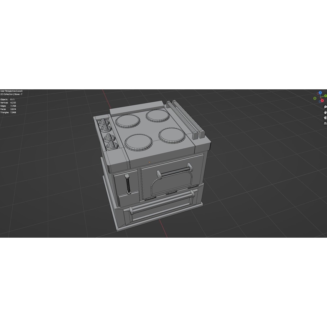 Gas Stove 3D Model – Low Poly Game-Ready Asset Pack, FBX, OBJ, Blender - View 34
