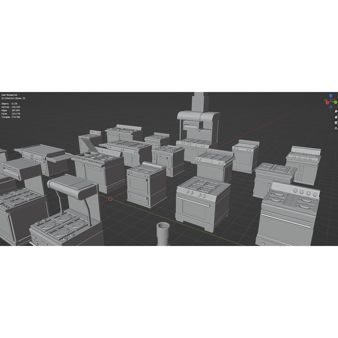Gas Stove 3D Model – Low Poly Game-Ready Asset Pack, FBX, OBJ, Blender - View 38