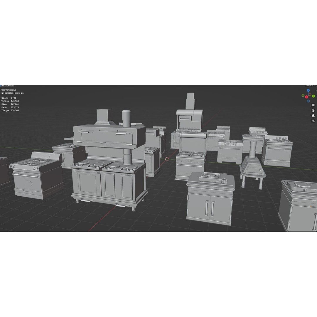 Gas Stove 3D Model – Low Poly Game-Ready Asset Pack, FBX, OBJ, Blender - View 39