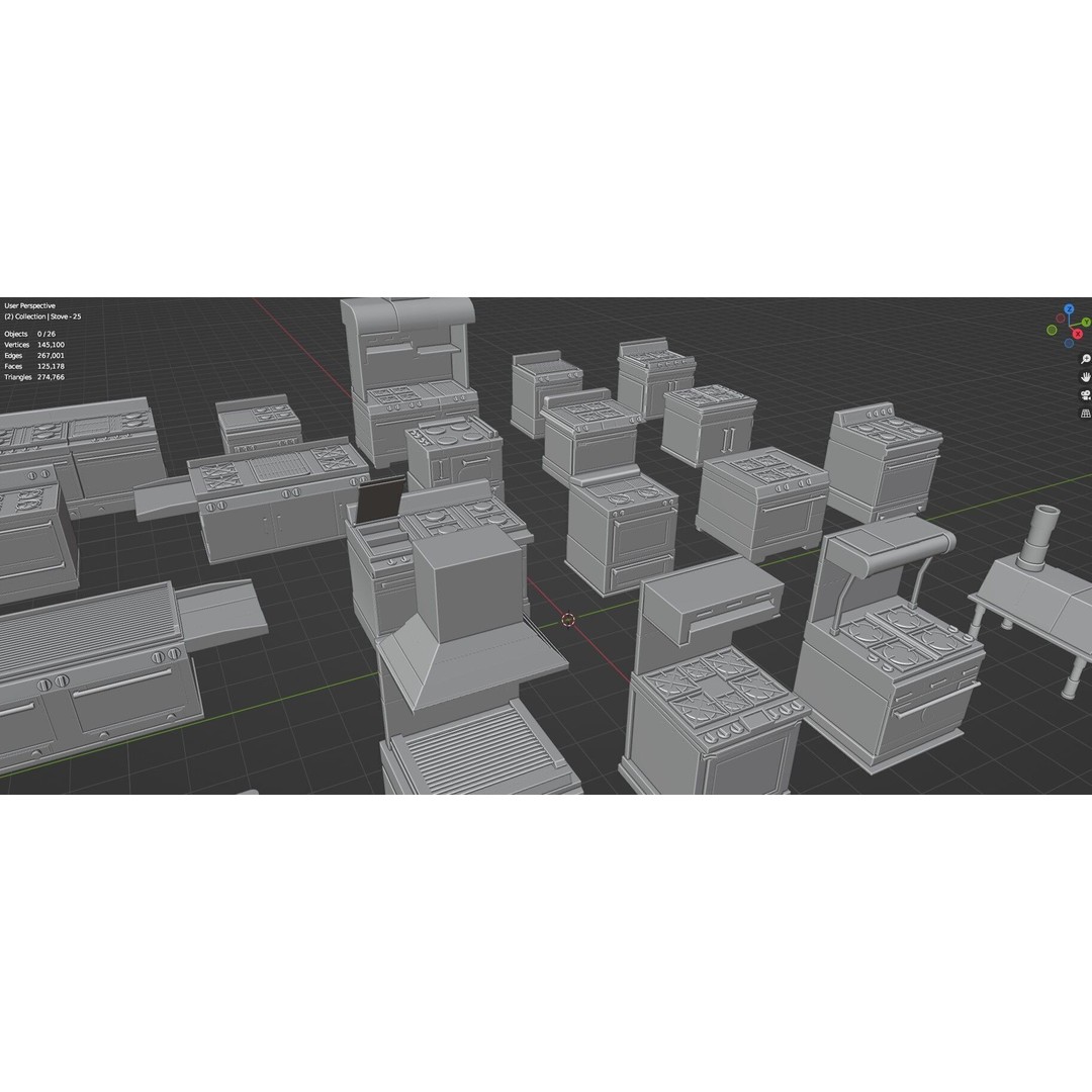 Gas Stove 3D Model – Low Poly Game-Ready Asset Pack, FBX, OBJ, Blender - View 40