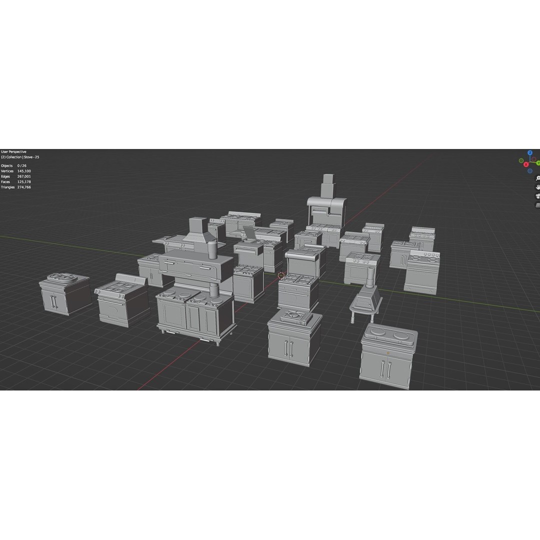 Gas Stove 3D Model – Low Poly Game-Ready Asset Pack, FBX, OBJ, Blender - View 46