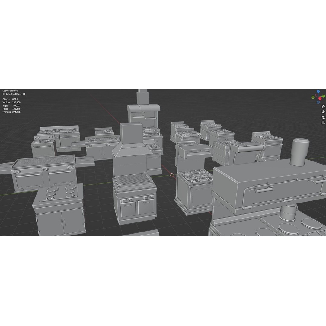 Gas Stove 3D Model – Low Poly Game-Ready Asset Pack, FBX, OBJ, Blender - View 48