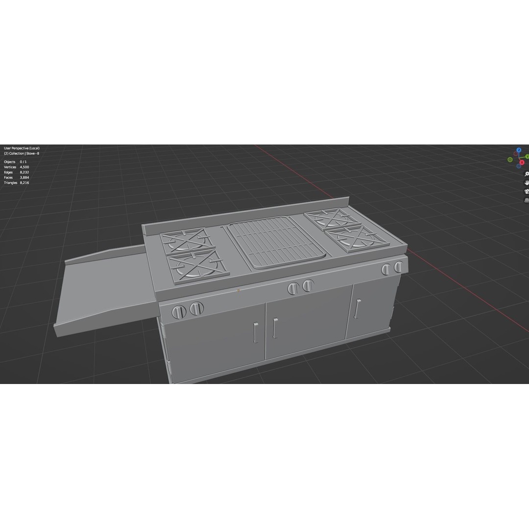 Gas Stove 3D Model – Low Poly Game-Ready Asset Pack, FBX, OBJ, Blender - View 57