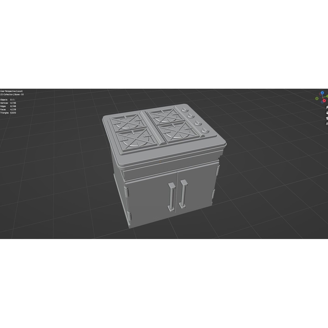 Gas Stove 3D Model – Low Poly Game-Ready Asset Pack, FBX, OBJ, Blender - View 60