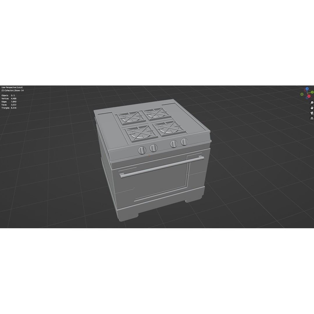 Gas Stove 3D Model – Low Poly Game-Ready Asset Pack, FBX, OBJ, Blender - View 62