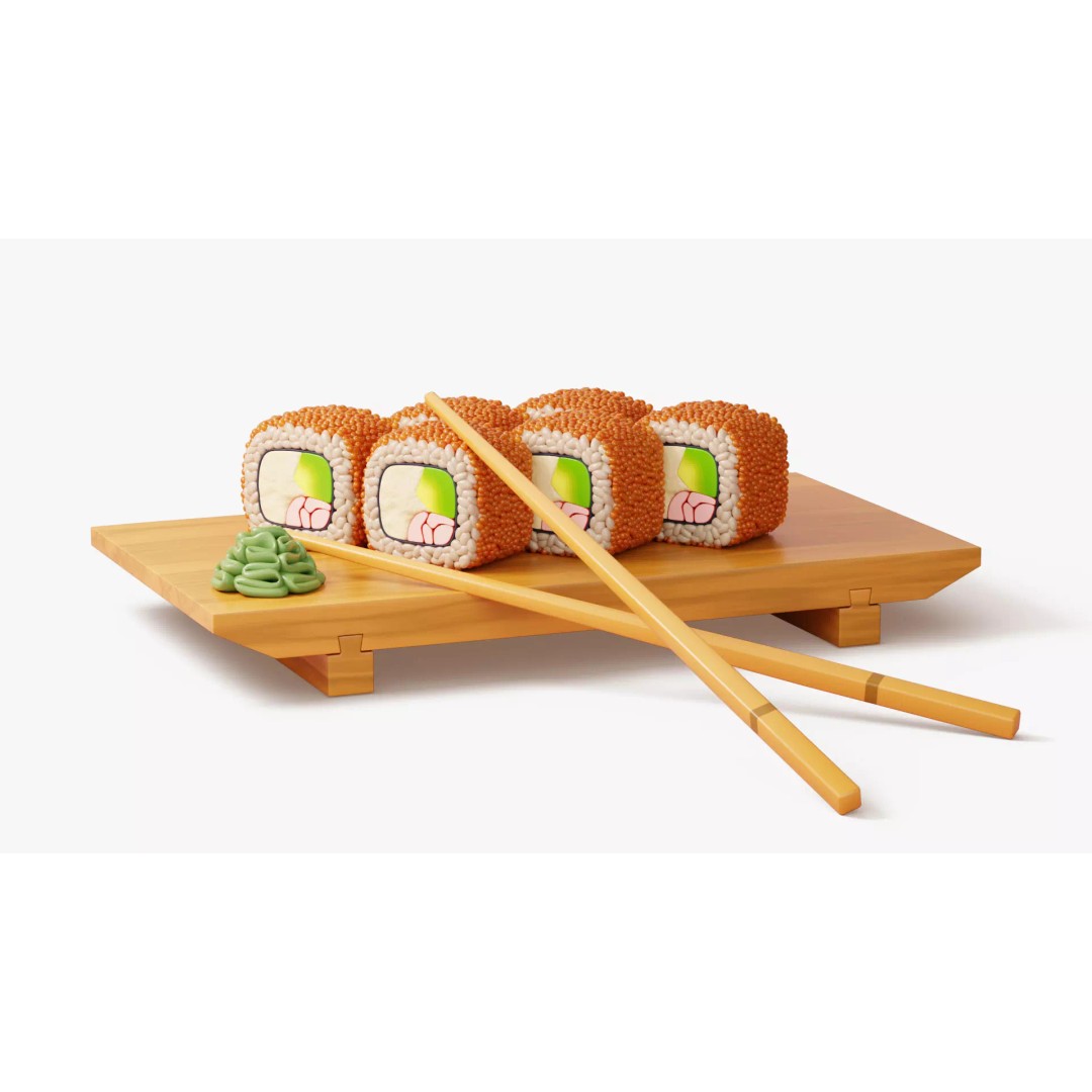 California Roll 3D Model – Cartoon Food Asset with PBR Textures - View 3