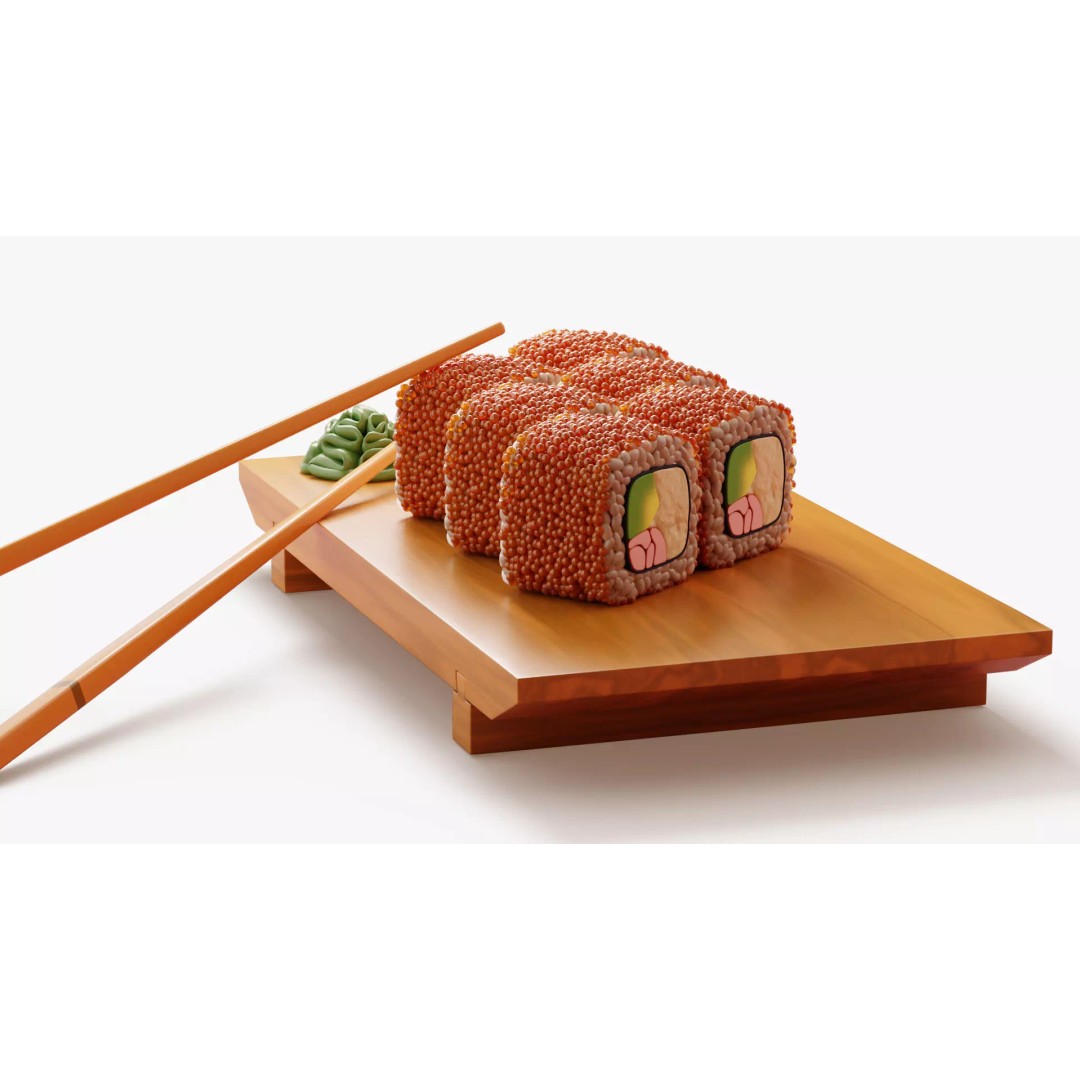 California Roll 3D Model – Cartoon Food Asset with PBR Textures - View 7