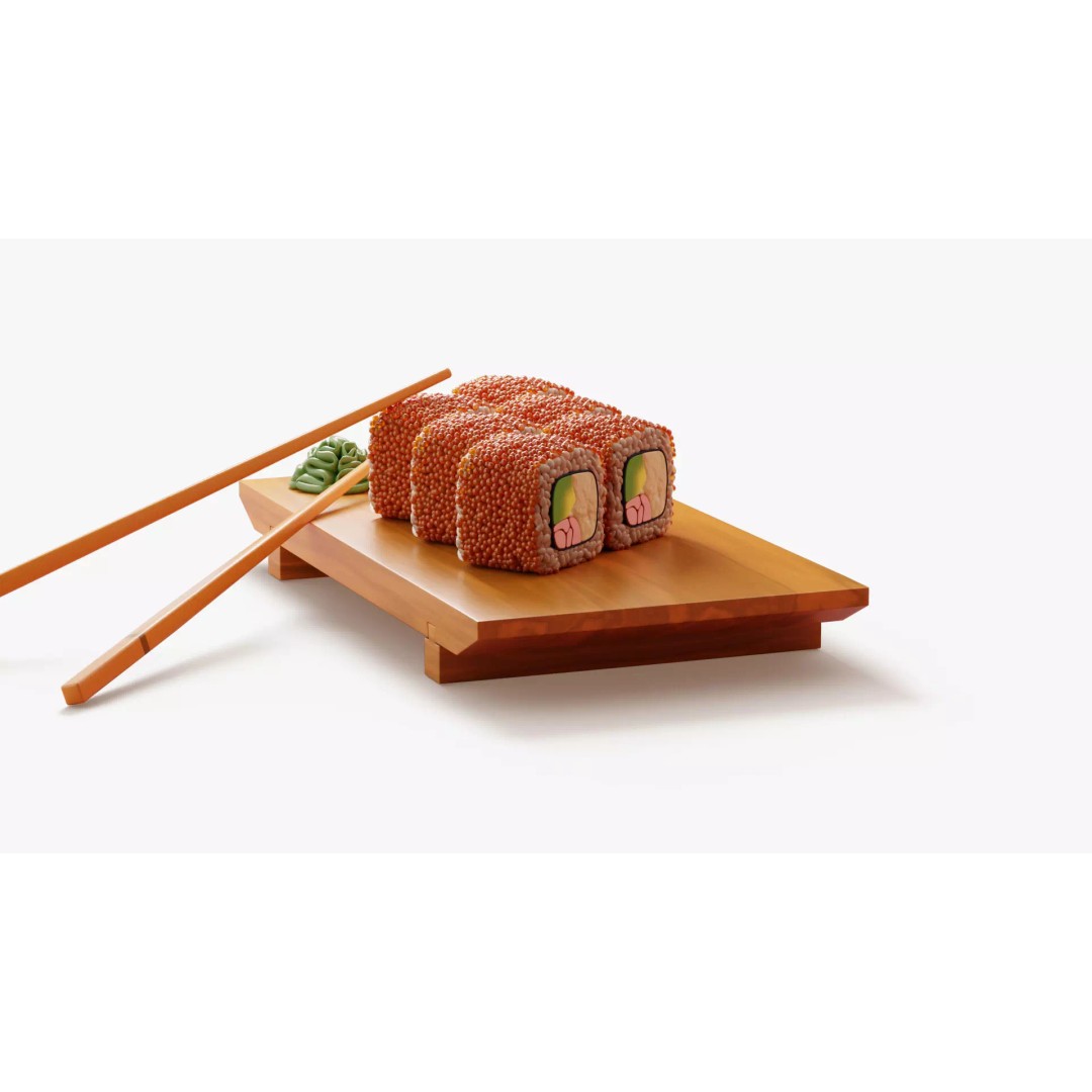 California Roll 3D Model – Cartoon Food Asset with PBR Textures - View 8