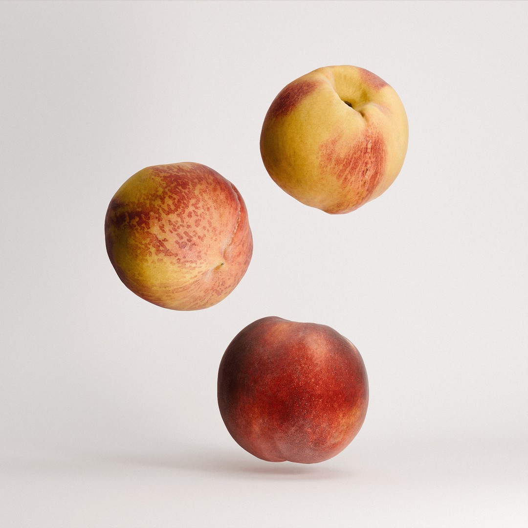 Peaches 3D Model – Low Poly Food Asset, FBX, OBJ, PBR Textures - View 3