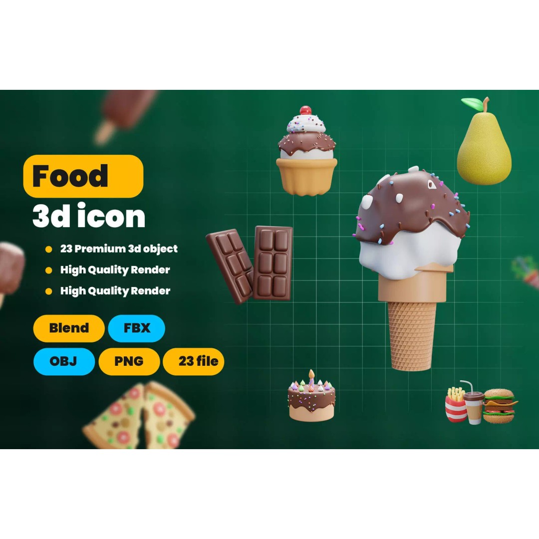 Food 3D Model – Cartoon Icon Pack, Blender, FBX, OBJ Formats - View 2