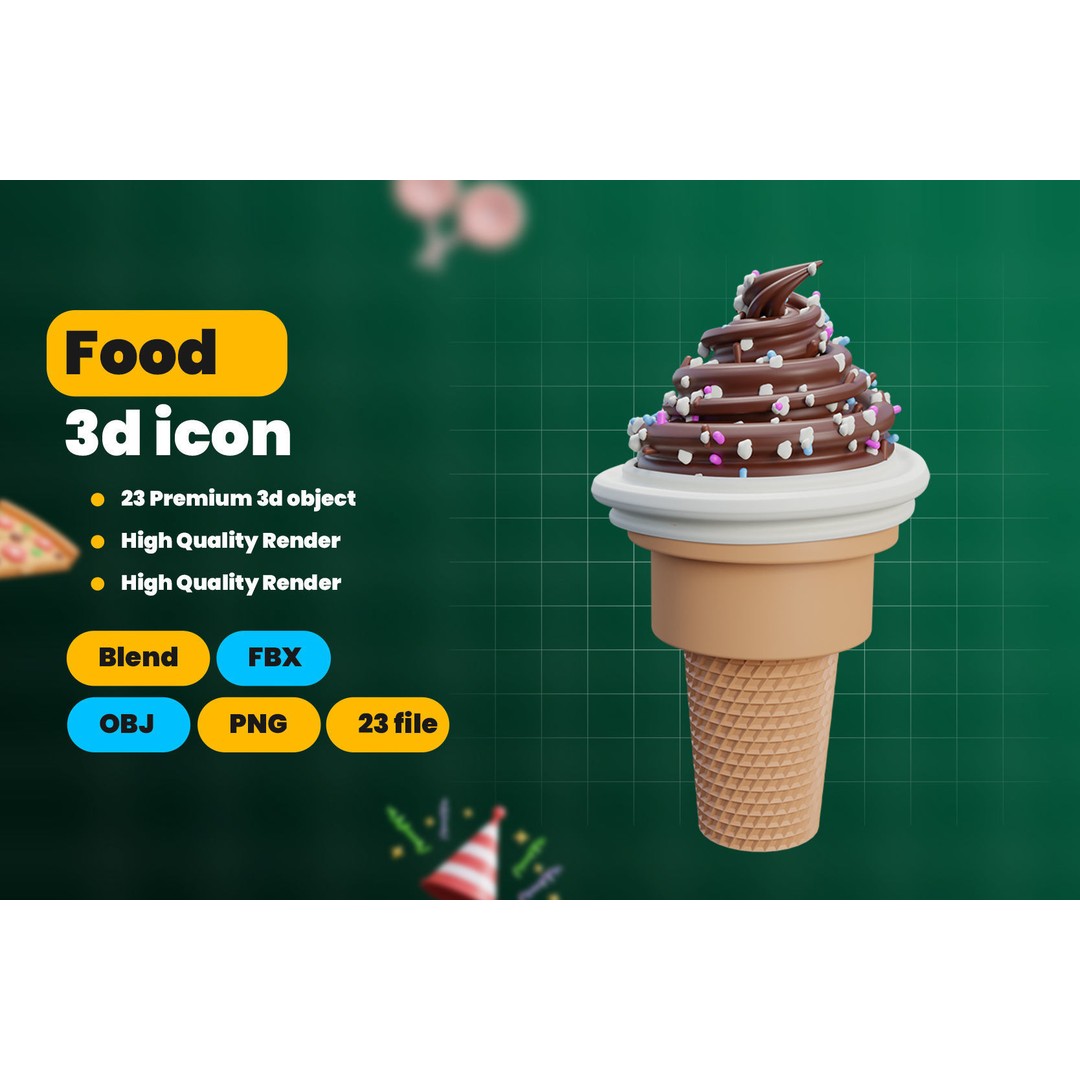 Food 3D Model – Cartoon Icon Pack, Blender, FBX, OBJ Formats - View 3