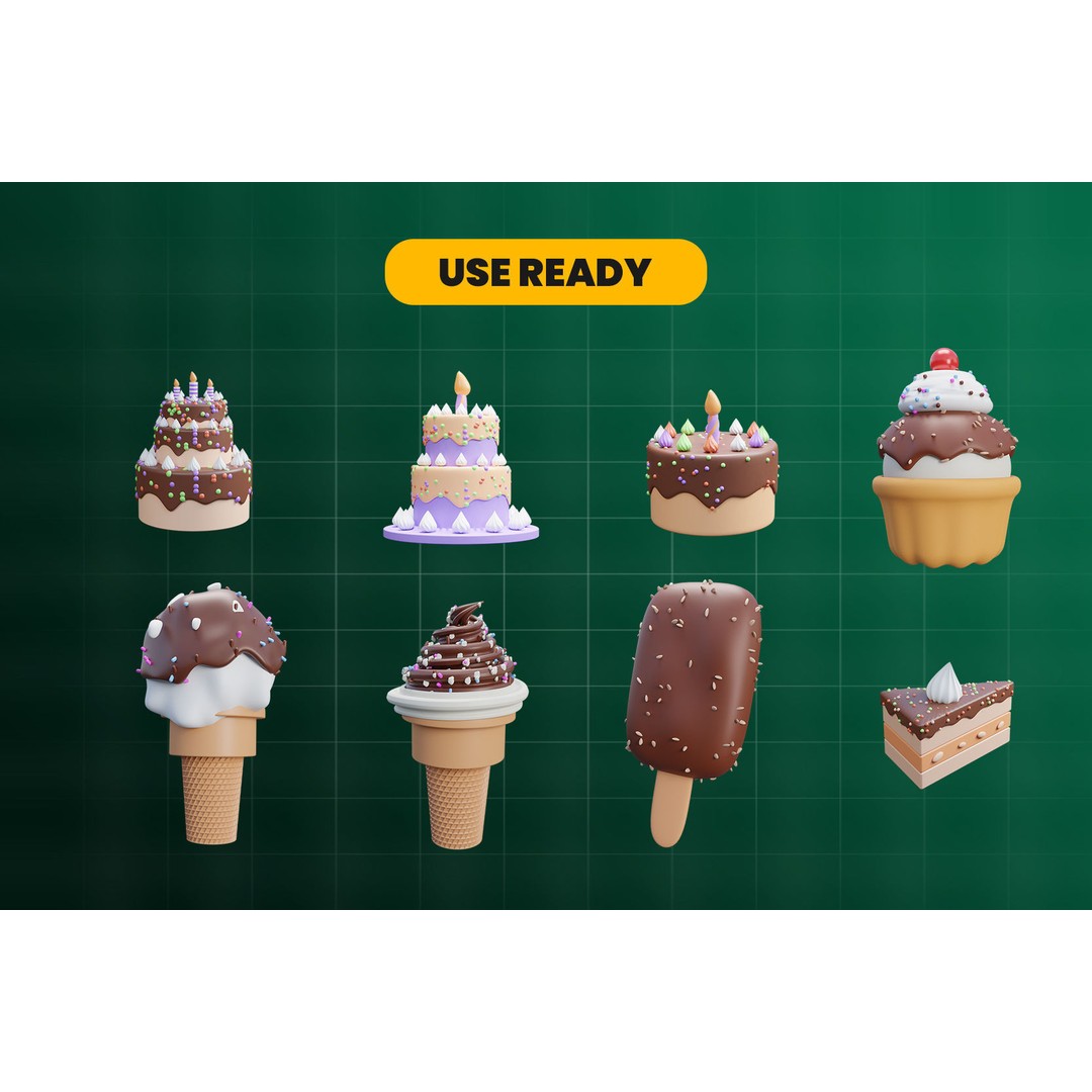 Food 3D Model – Cartoon Icon Pack, Blender, FBX, OBJ Formats - View 4