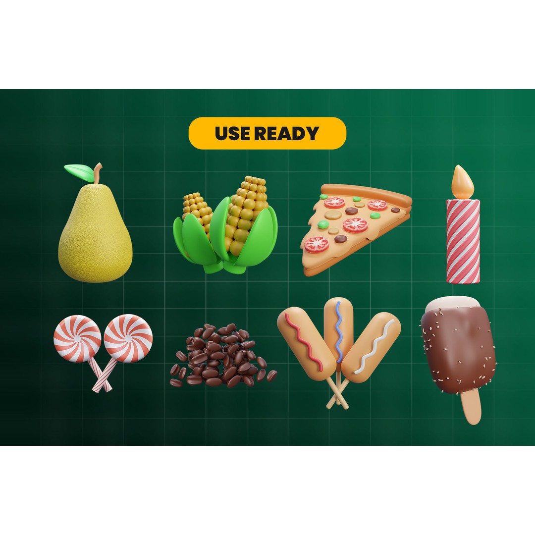 Food 3D Model – Cartoon Icon Pack, Blender, FBX, OBJ Formats - View 5