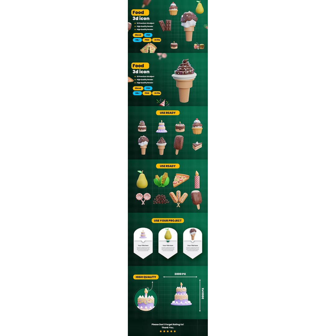 Food 3D Model – Cartoon Icon Pack, Blender, FBX, OBJ Formats - View 8