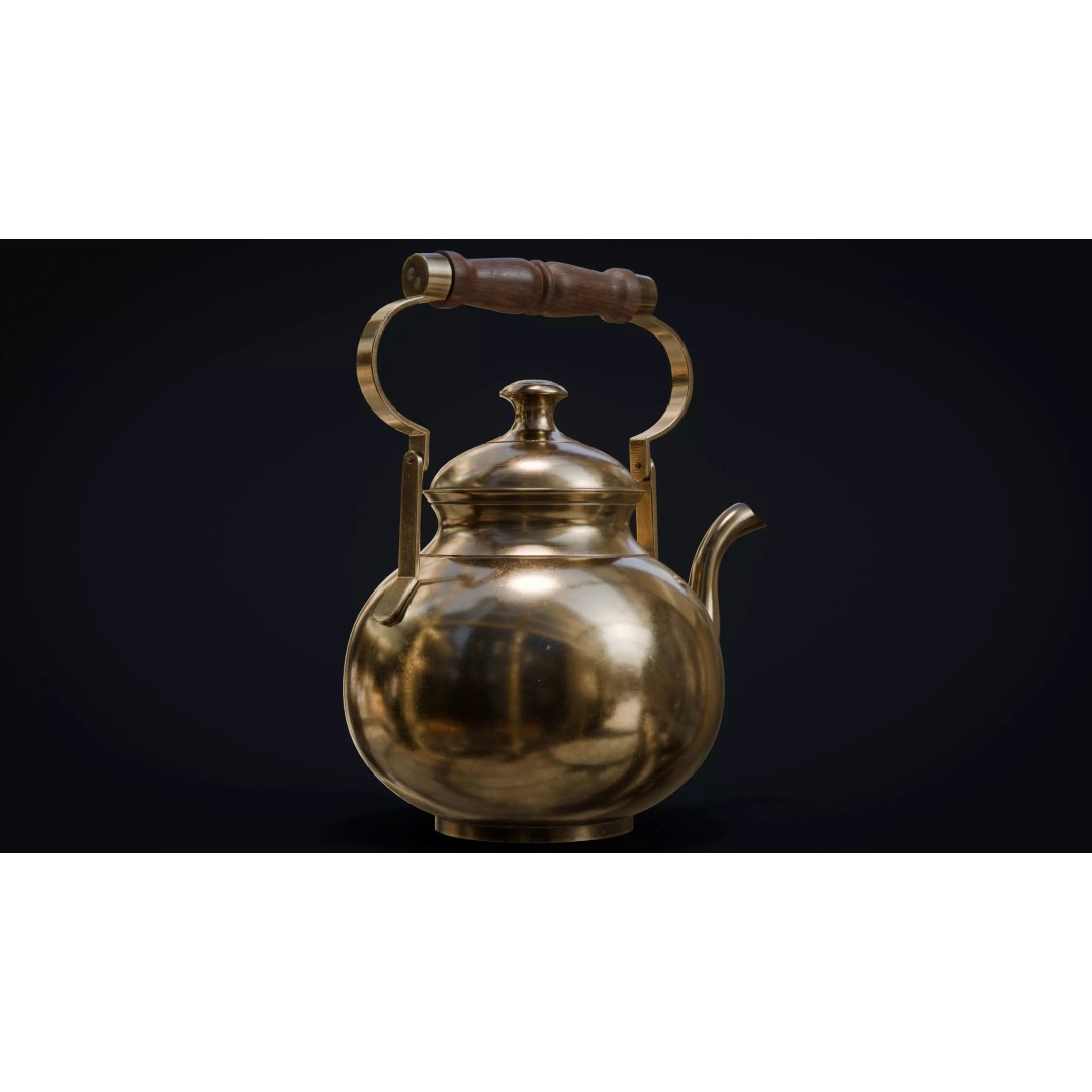 Brass Tea Set 3D Model – Low Poly Kitchenware with PBR Textures