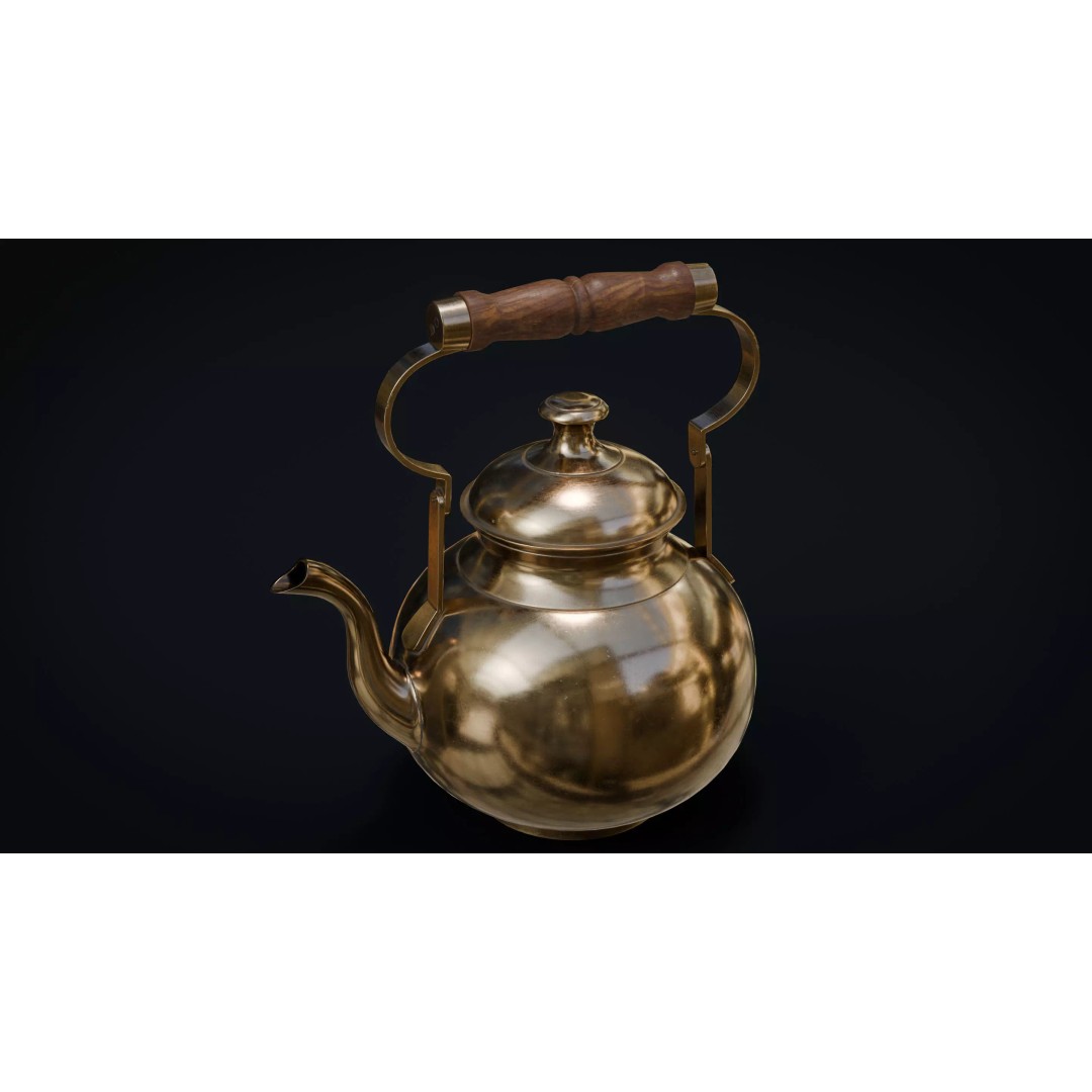 Brass Tea Set 3D Model – Low Poly Kitchenware with PBR Textures - View 10