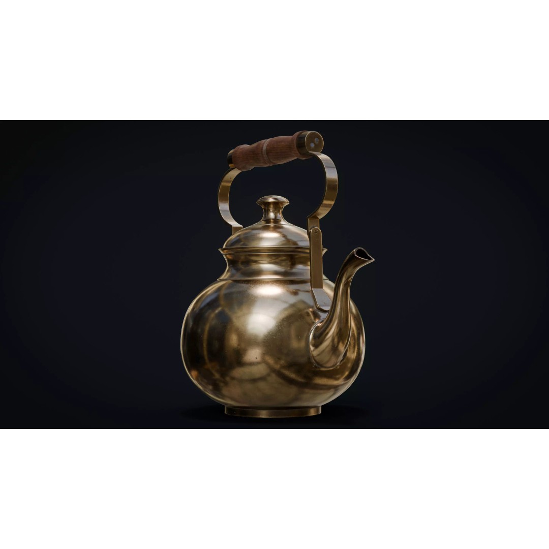 Brass Tea Set 3D Model – Low Poly Kitchenware with PBR Textures - View 12