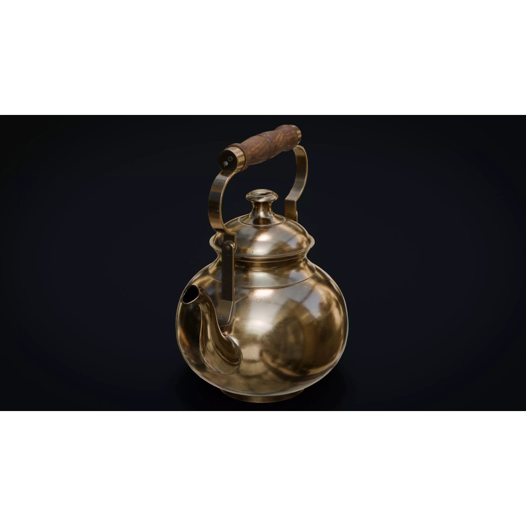 Brass Tea Set 3D Model – Low Poly Kitchenware with PBR Textures - View 3