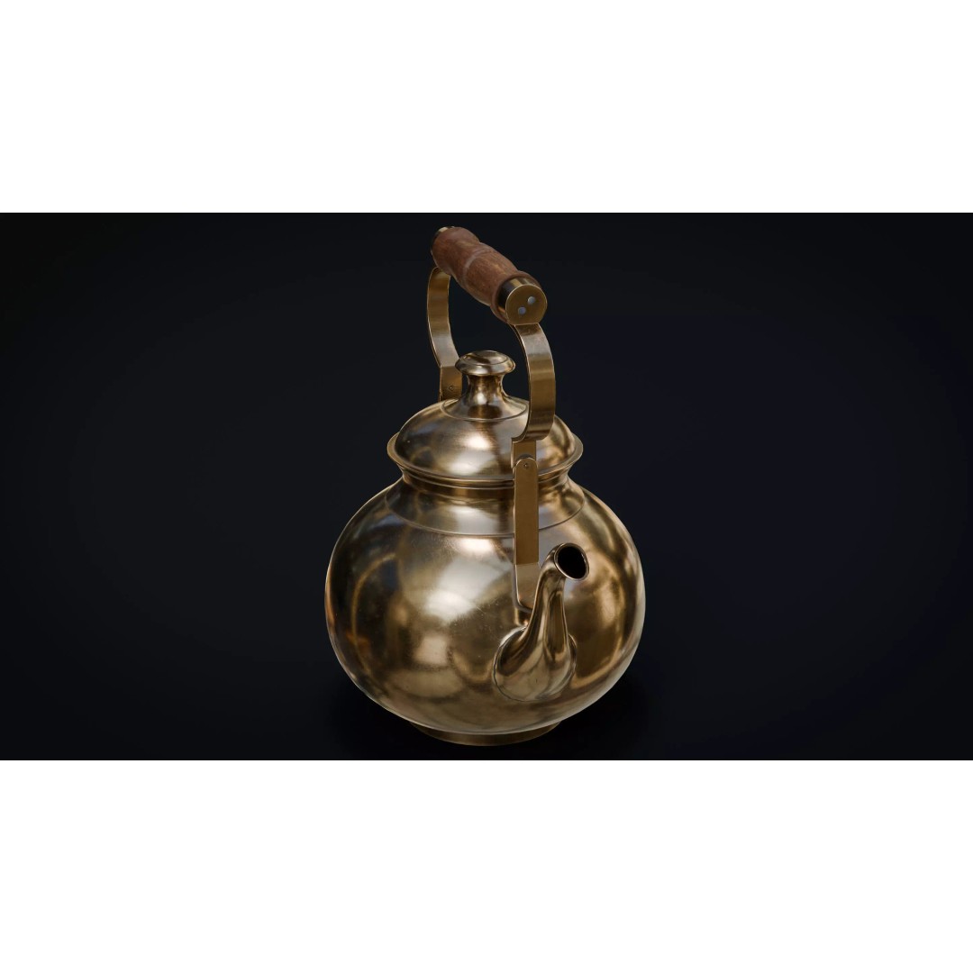 Brass Tea Set 3D Model – Low Poly Kitchenware with PBR Textures - View 4