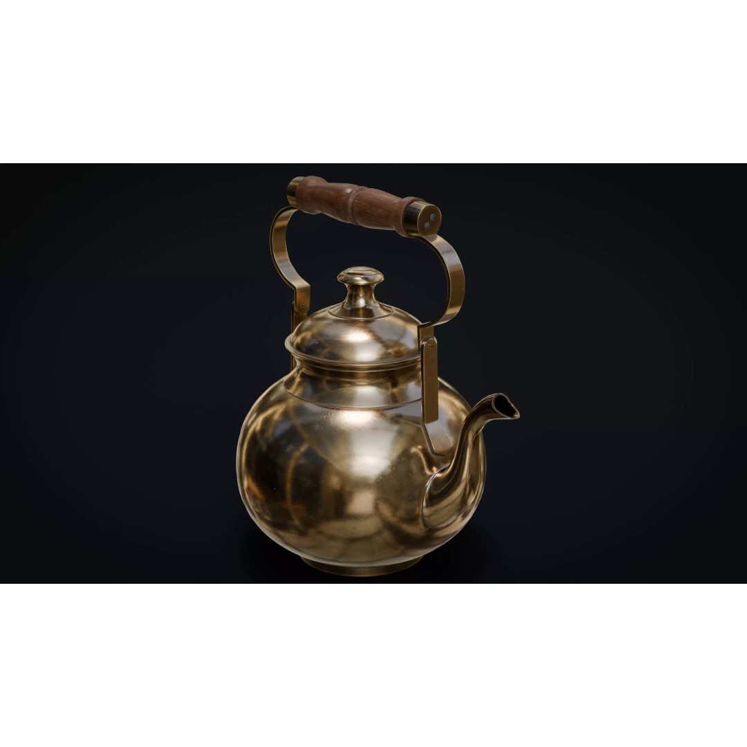 Brass Tea Set 3D Model – Low Poly Kitchenware with PBR Textures - View 5