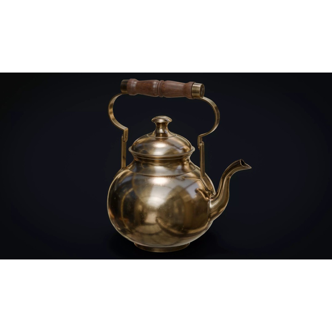 Brass Tea Set 3D Model – Low Poly Kitchenware with PBR Textures - View 6