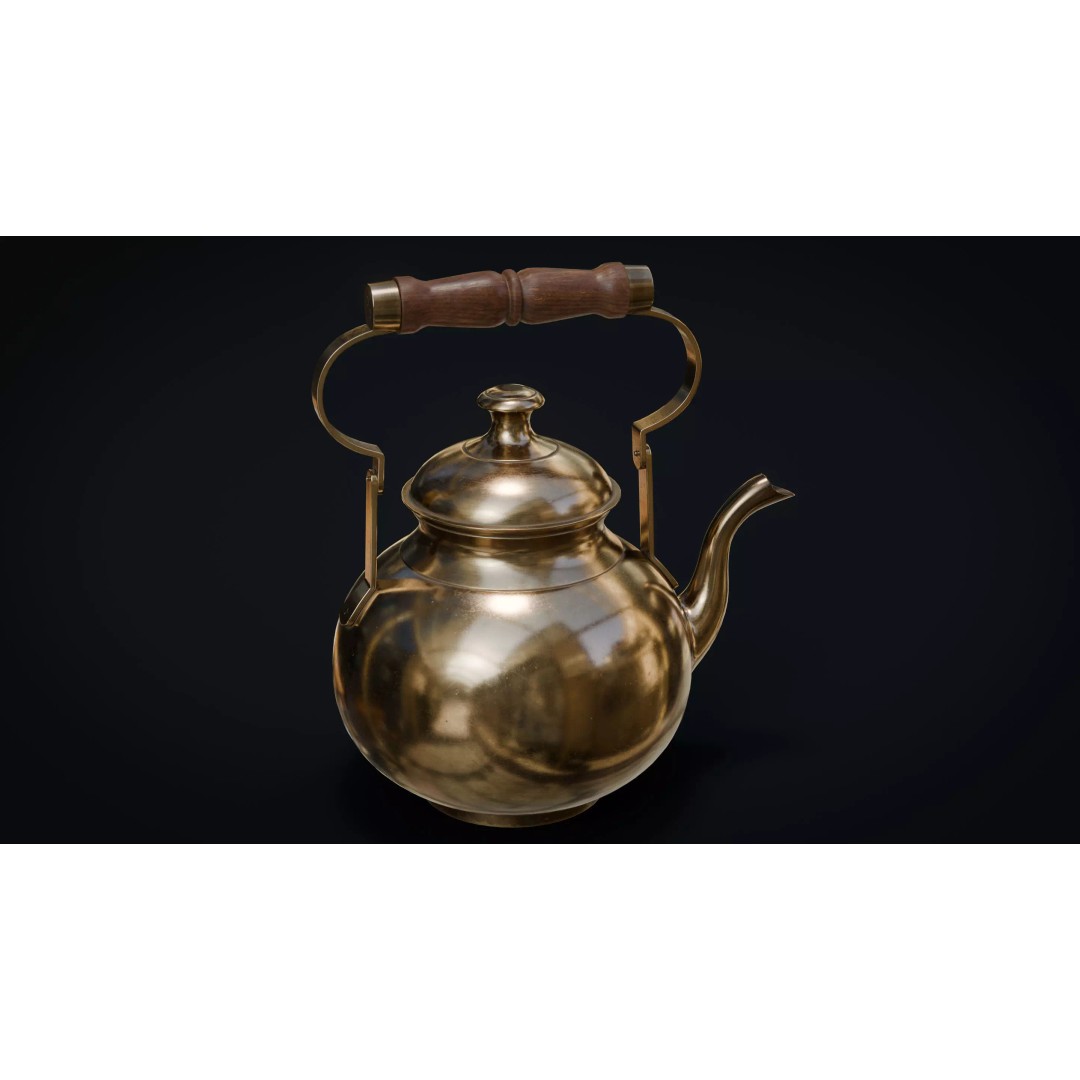 Brass Tea Set 3D Model – Low Poly Kitchenware with PBR Textures - View 7