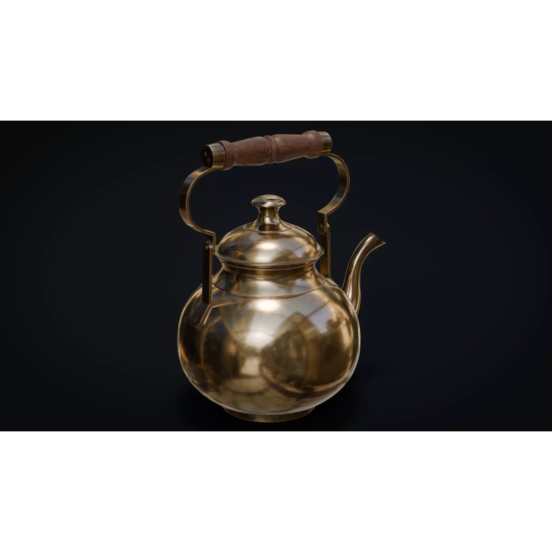Brass Tea Set 3D Model – Low Poly Kitchenware with PBR Textures - View 8