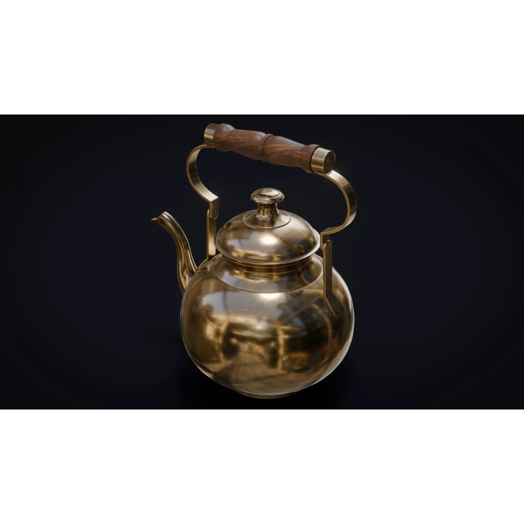 Brass Tea Set 3D Model – Low Poly Kitchenware with PBR Textures - View 9
