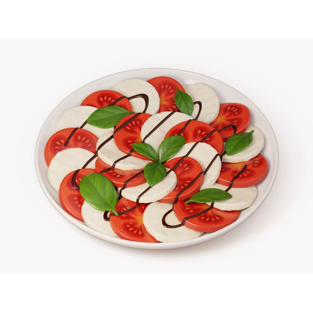 Caprese Salad 3D Model – Realistic Gourmet Plate with PBR Textures - View 2