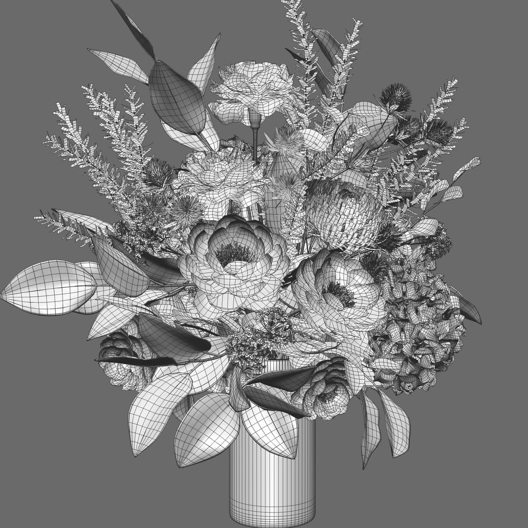 Flower Set 067 3D Model – Magnolia, Peony, Carnation, FBX