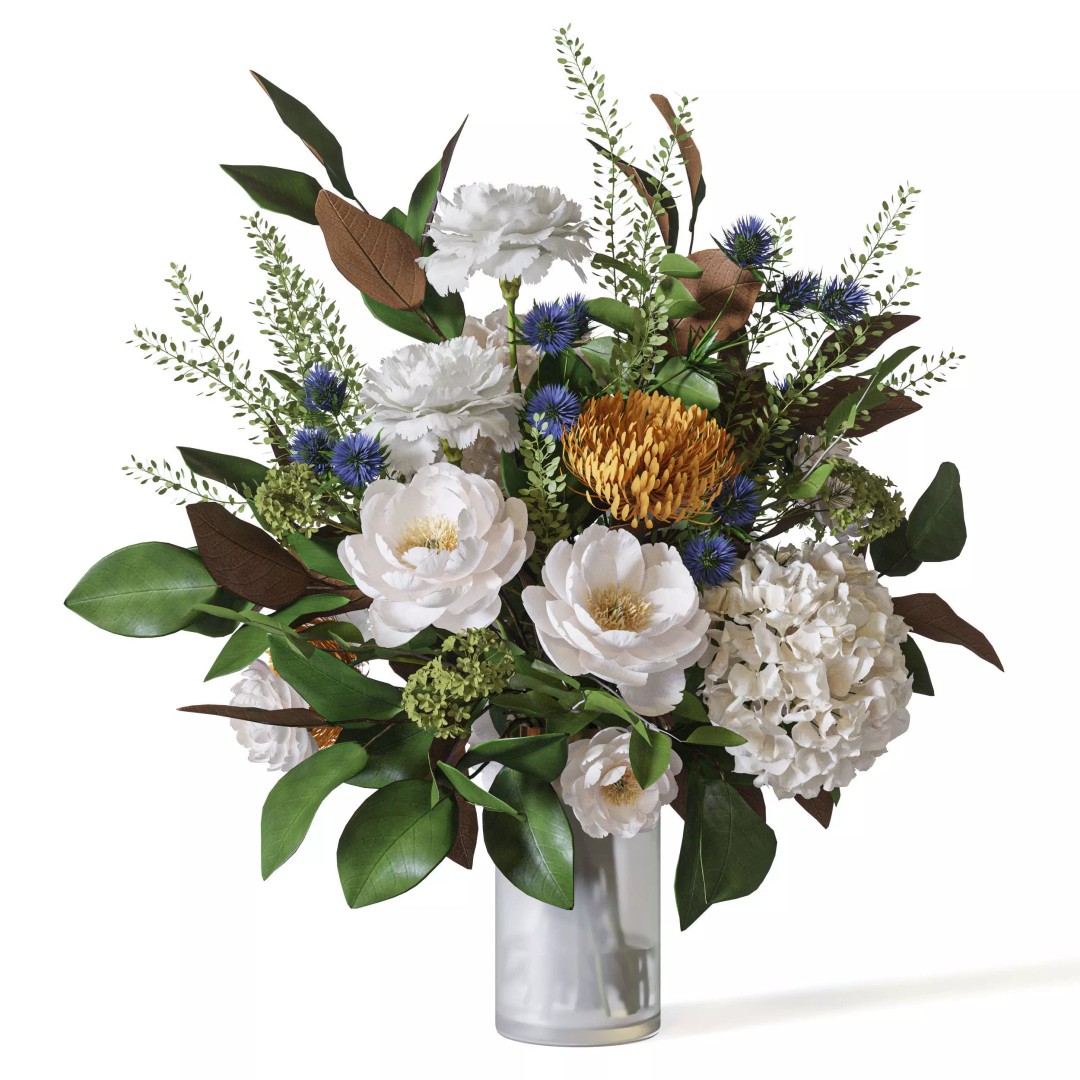 Flower Set 067 3D Model – Magnolia, Peony, Carnation, FBX - View 2