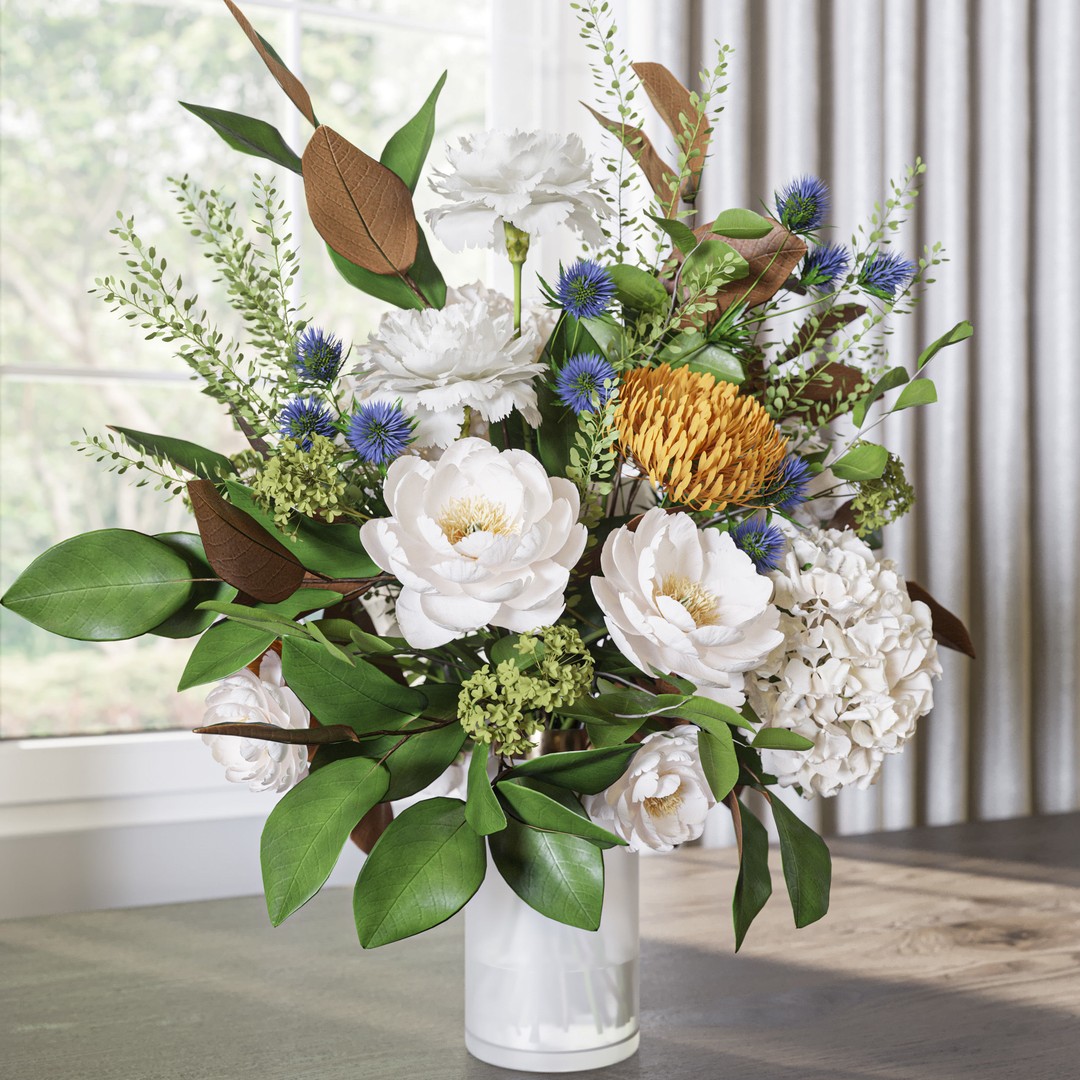 Flower Set 067 3D Model – Magnolia, Peony, Carnation, FBX - View 4